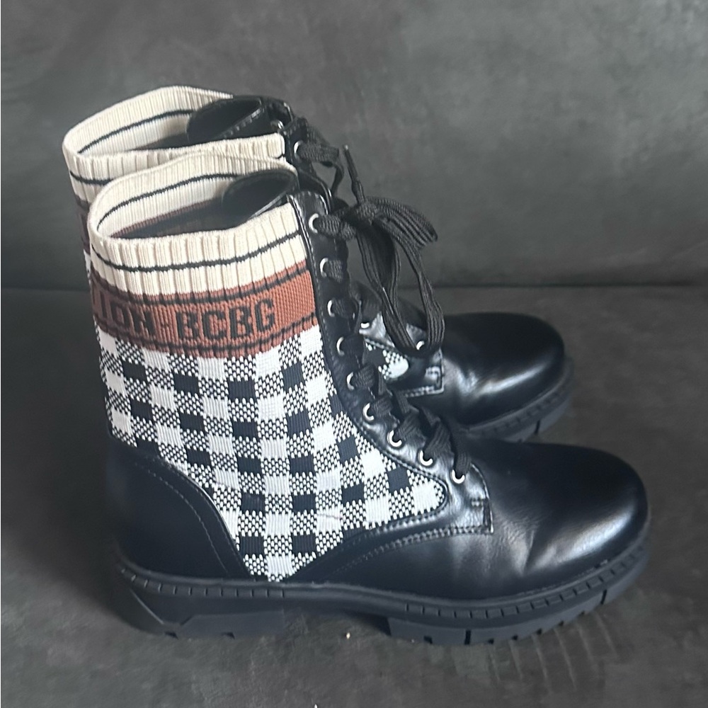 BCBG Black and White Checkered Boots